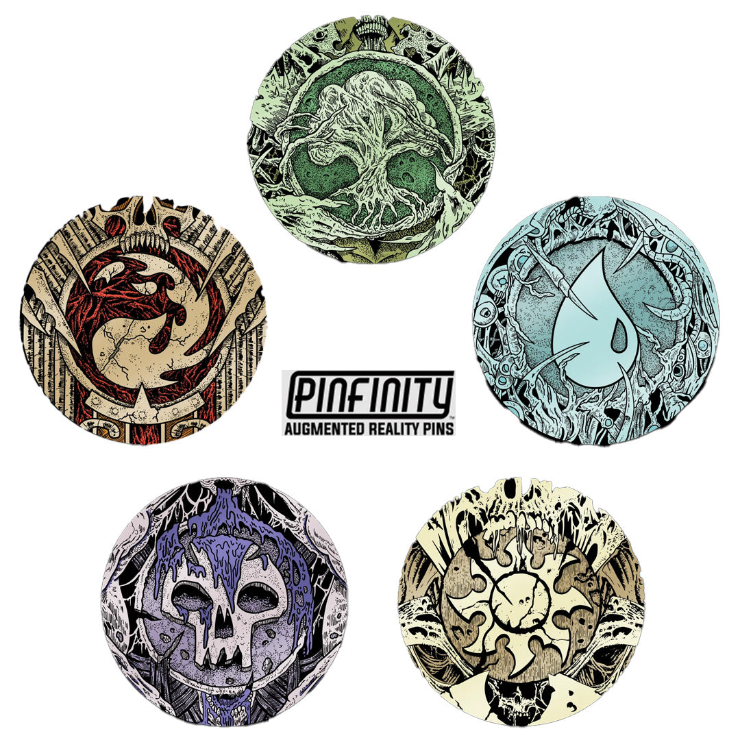 Pinfinity Phyrexian Infect Mana Pin Set - Forest, Swamp, Mountain, Island, Plain