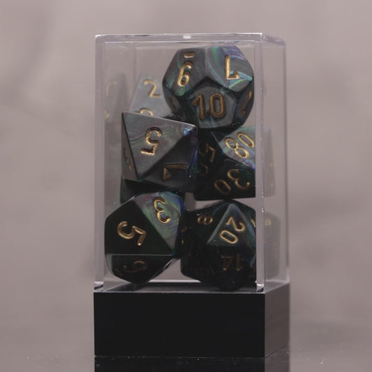 Chessex Lustrous Shadow/Gold Polyhedral 7-Die Set (CHX 27499)