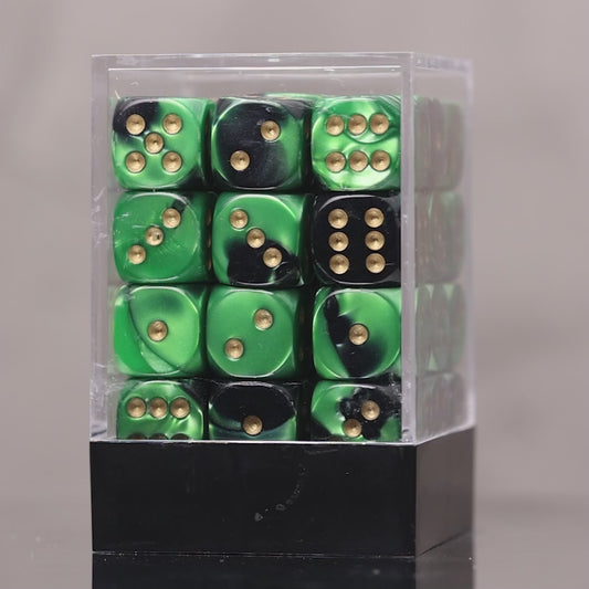 Chessex Gemini Black-Green/Gold 36x 12mm D6 Dice Block (CHX 26839)