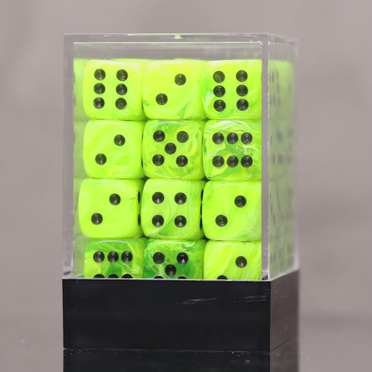 Chessex Vortex Bright Green/Black 36× 12mm D6 Dice Block (CHX 27830)