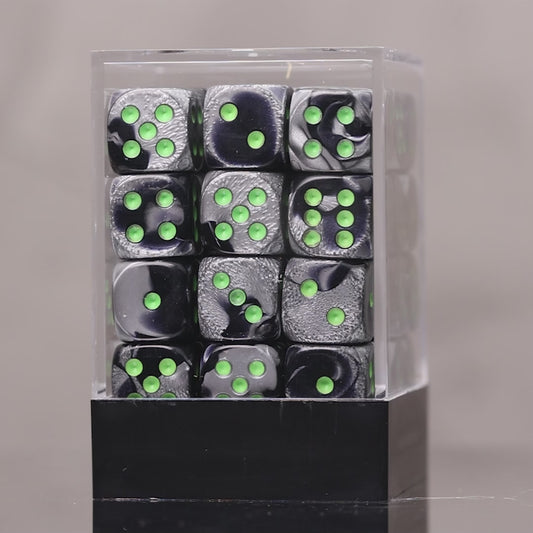 Chessex Gemini Black-Grey/Green 36x 12mm D6 Dice Block (CHX 26845)