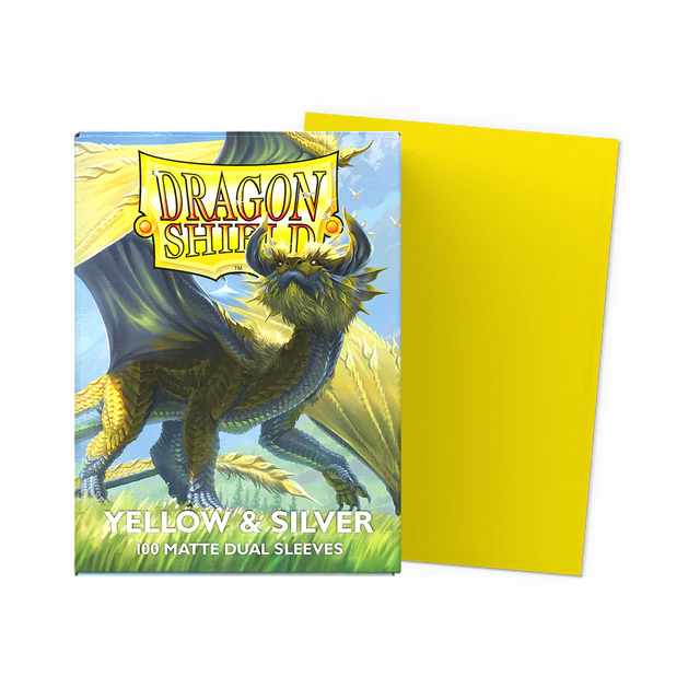 Dragon Shield Yellow & Silver Matte Dual Sleeves – 100 Premium Standard Size Sleeves