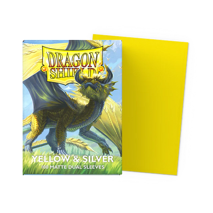 Dragon Shield Yellow & Silver Matte Dual Sleeves – 100 Premium Standard Size Sleeves