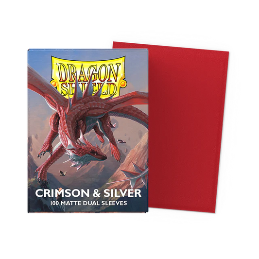 Dragon Shield Crimson & Silver Matte Dual Sleeves – 100 Standard Size TCG Sleeves