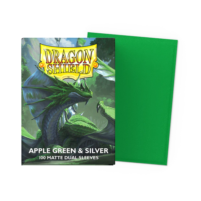 Dragon Shield Apple Green & Silver Matte Dual Sleeves – 100 Standard Size Card Sleeves