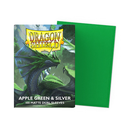 Dragon Shield Apple Green & Silver Matte Dual Sleeves – 100 Standard Size Card Sleeves
