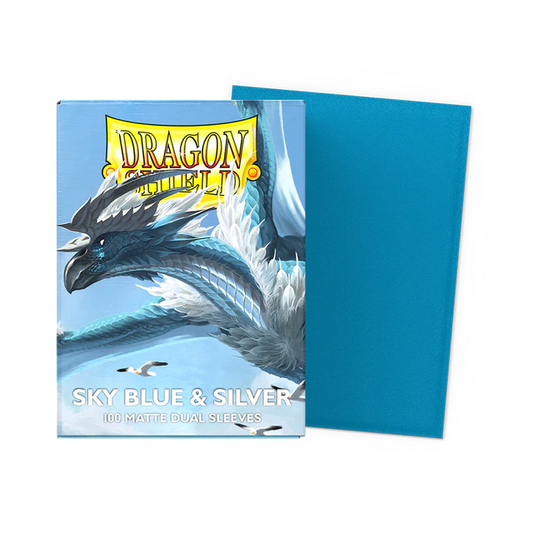 Dragon Shield Sky Blue & Silver Matte Dual Sleeves – 100 Standard Size TCG Card Sleeves