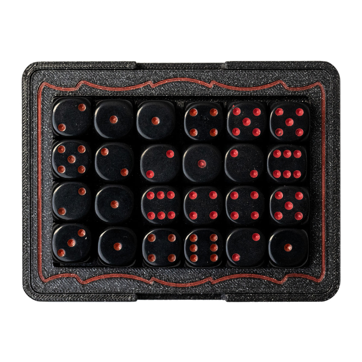 TCGFIX Magnetic Dice Vault – Chessex Opaque Black/Red 12mm D6