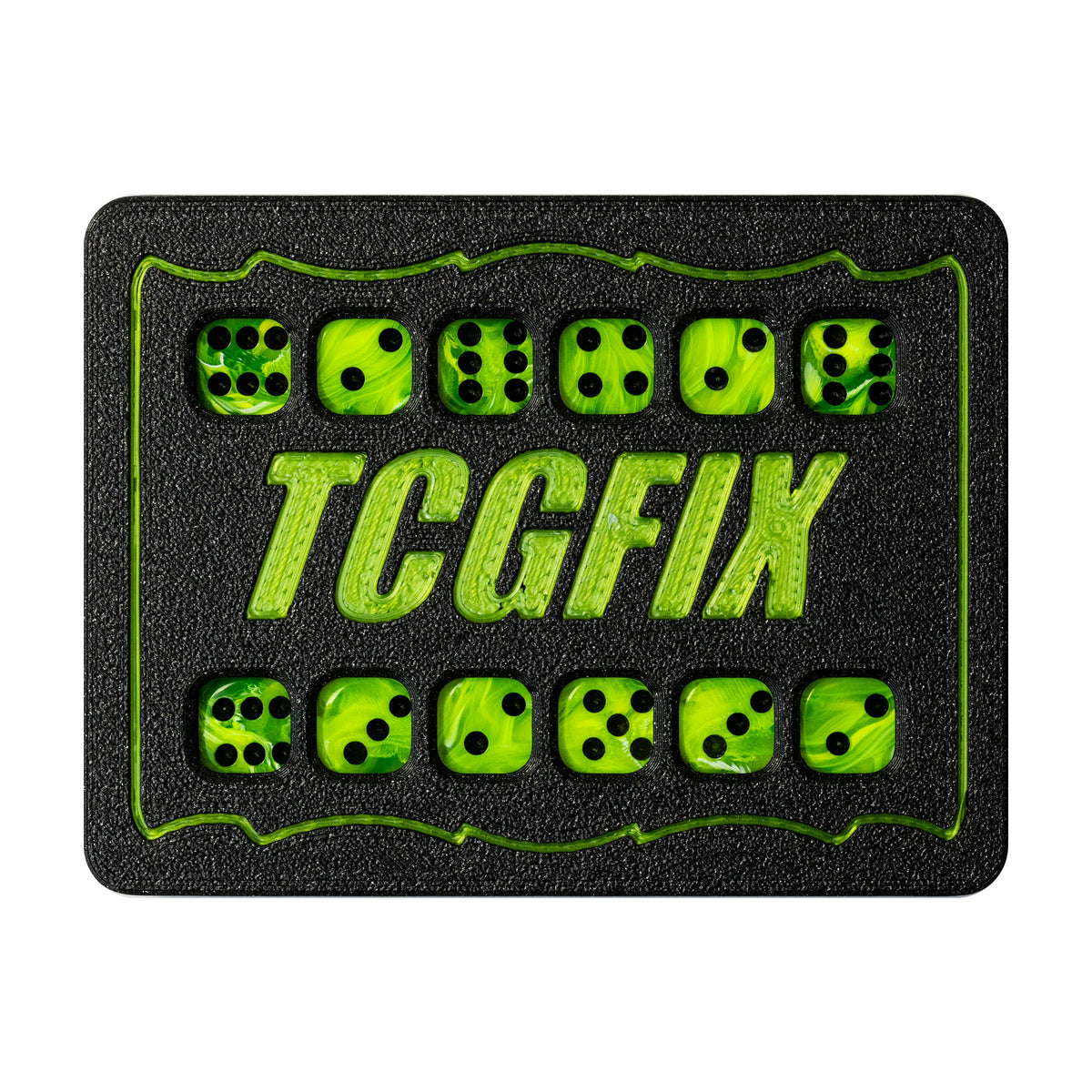 TCGFIX Magnetic Dice Vault – Chessex Vortex Bright Green/Black 12mm D6