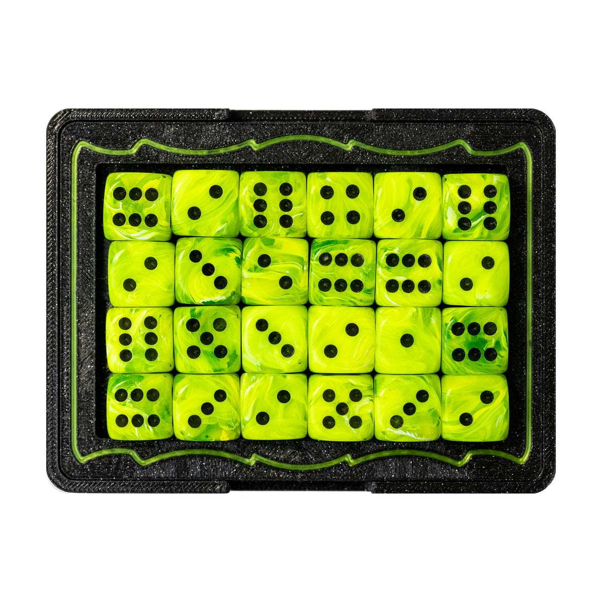 TCGFIX Magnetic Dice Vault – Chessex Vortex Bright Green/Black 12mm D6
