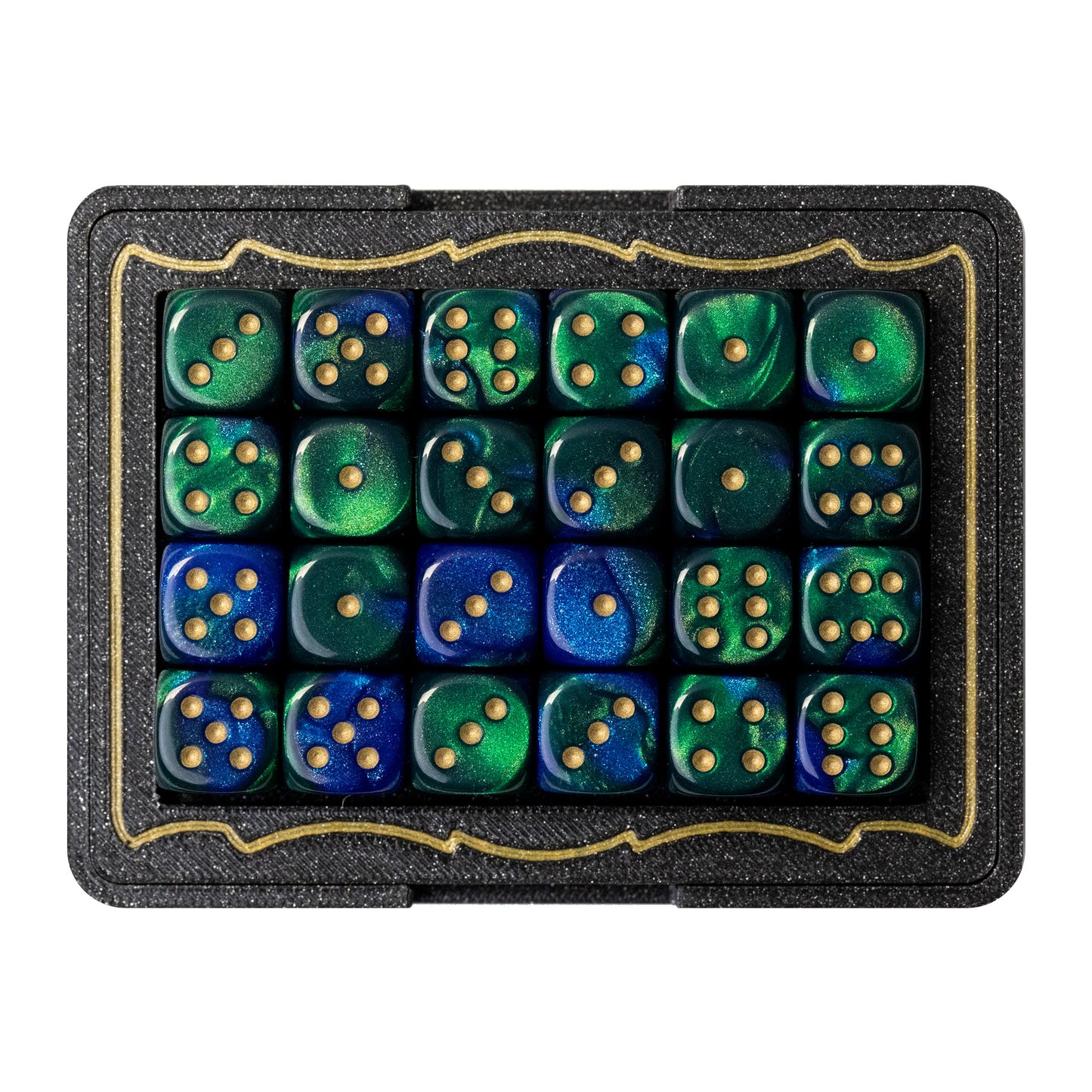 TCGFIX Magnetic Dice Vault – Chessex Blue-Green/Gold 12mm D6
