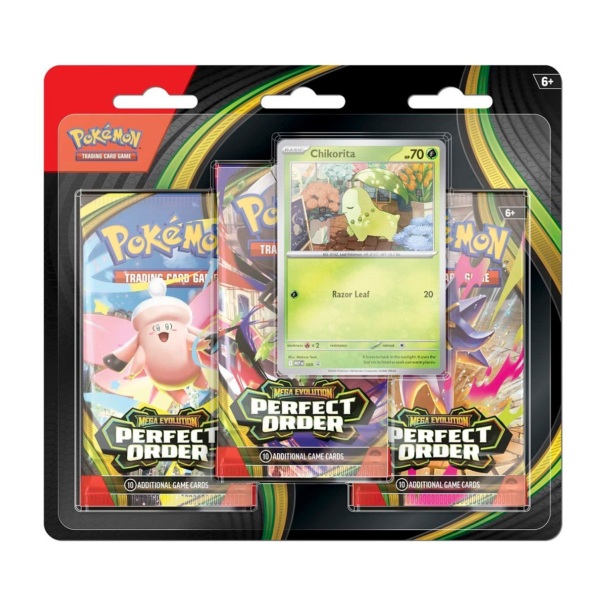 Pokémon TCG: Mega Evolution—Perfect Order 3-Pack Blister – Chikorita Promo