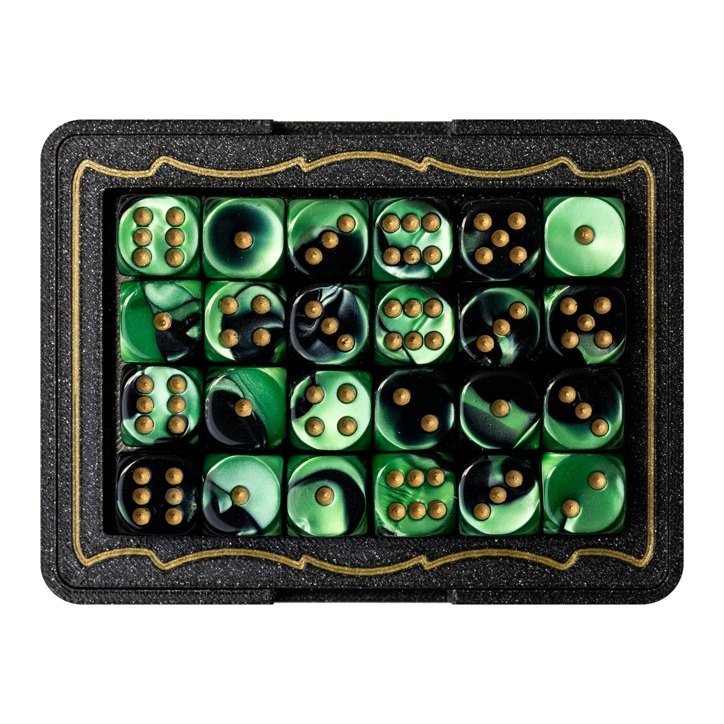 TCGFIX Magnetic Dice Vault – Chessex Gemini Black-Green/Gold 12mm D6