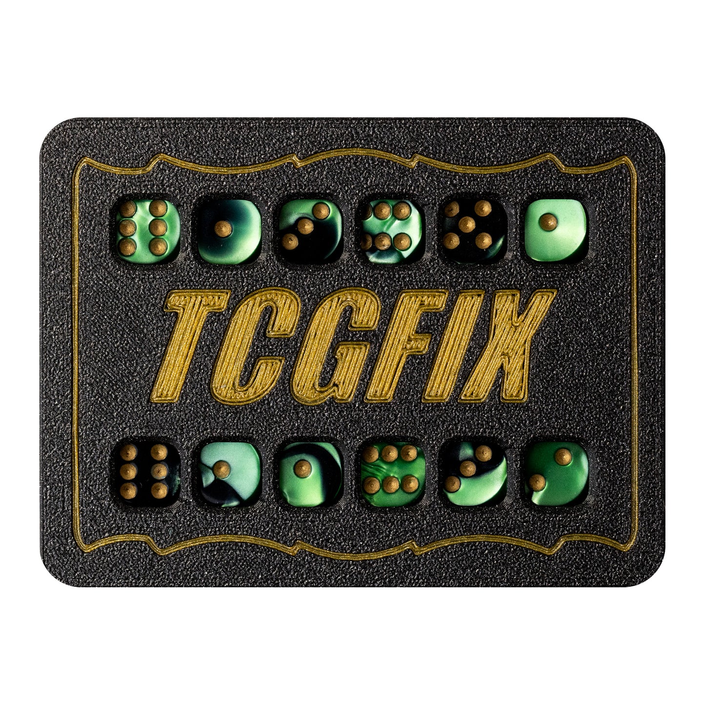 TCGFIX Magnetic Dice Vault – Chessex Gemini Black-Green/Gold 12mm D6