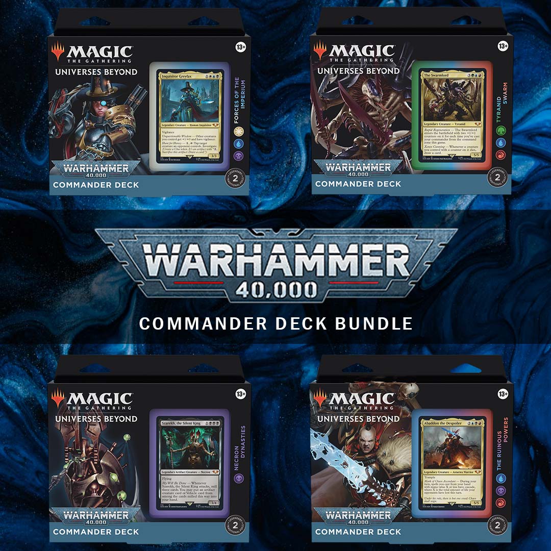 Magic: The Gathering Universes Beyond Warhammer 40,000 Commander Deck  Bundle – Includes 1 The Ruinous Powers, 1 Necron Dynasties, 1 Forces of the